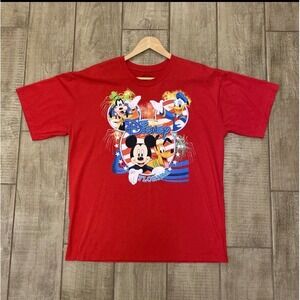Disney Florida Tee XL Red Mickey Mouse Goofy Donald Duck Pluto Short Sleeve Top
